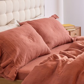 Cinnamon ruffled linen duvet cover
