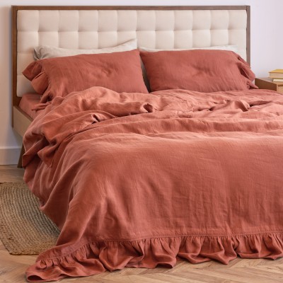 Cinnamon duvet cover and 2 pillowcases with ruffles