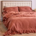 Cinnamon ruffled linen duvet cover