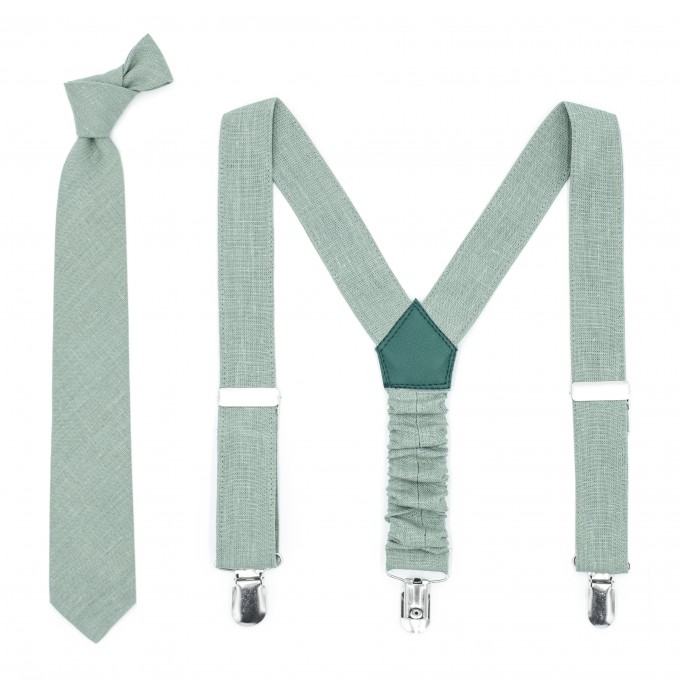 Linen dusty sage bow tie and pocket square