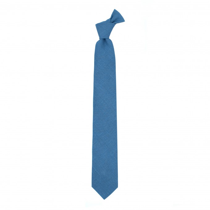 Linen steel blue tie and pocket square
