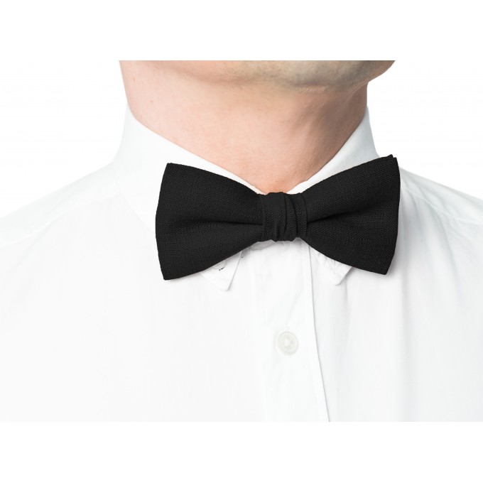 Linen black bow tie