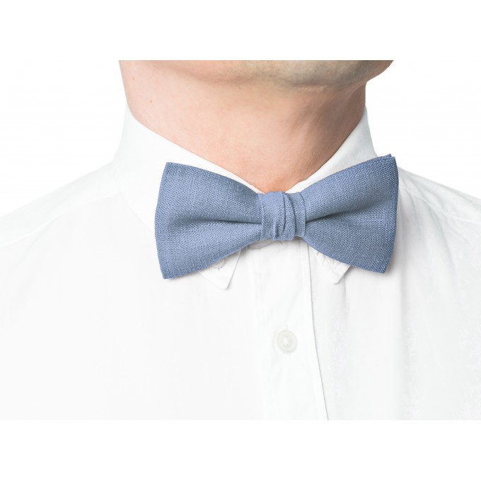 Linen dusty blue bow tie