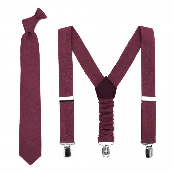 Burgundy (wine/cabernet) tie and suspenders