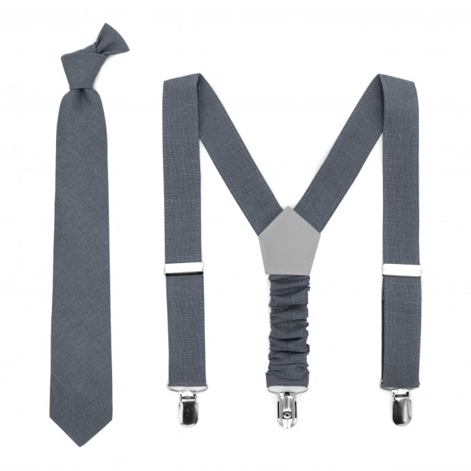 Linen charcoal gray (pewter / steel gray) suspenders