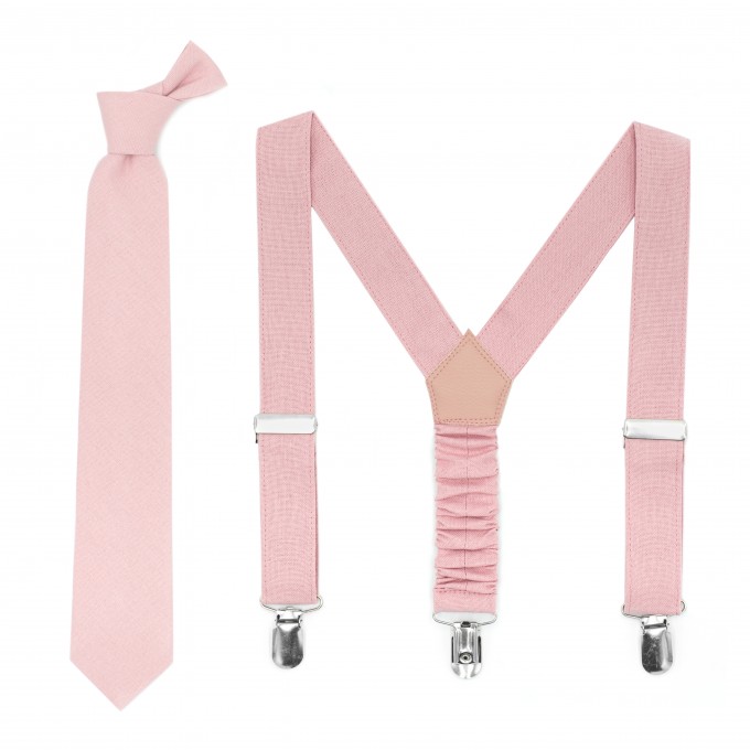 Dusty rose (ballet) ties and suspenders
