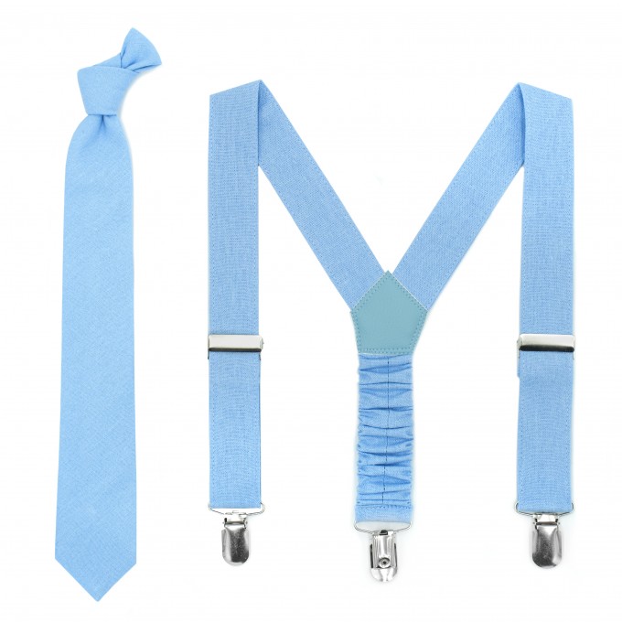 Linen light blue (ice blue) tie and suspenders