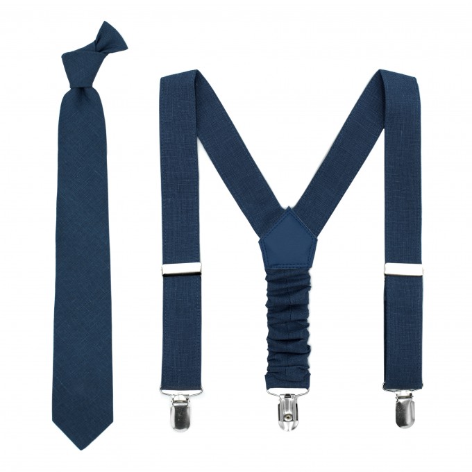 Linen navy blue (midnight/dark navy) necktie