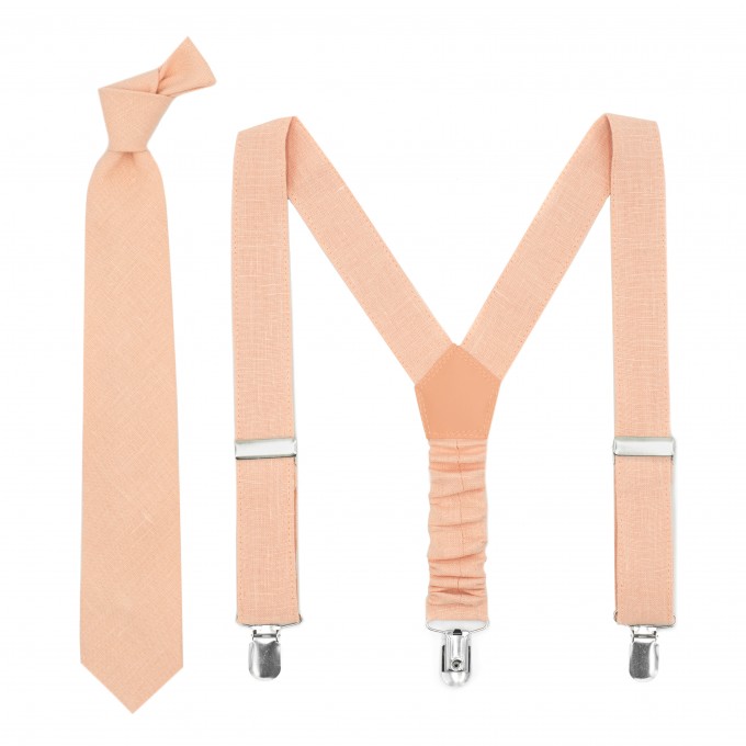 Linen peach (bellini) tie and suspenders