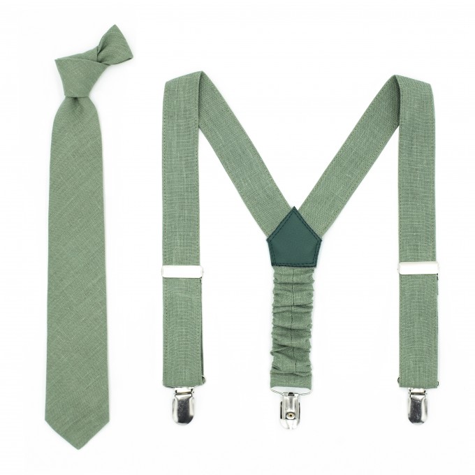 Sage green necktie and suspenders