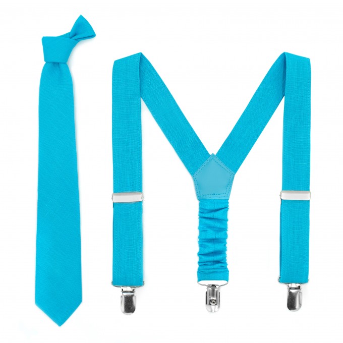 Turquoise (malibu) neck tie and suspenders