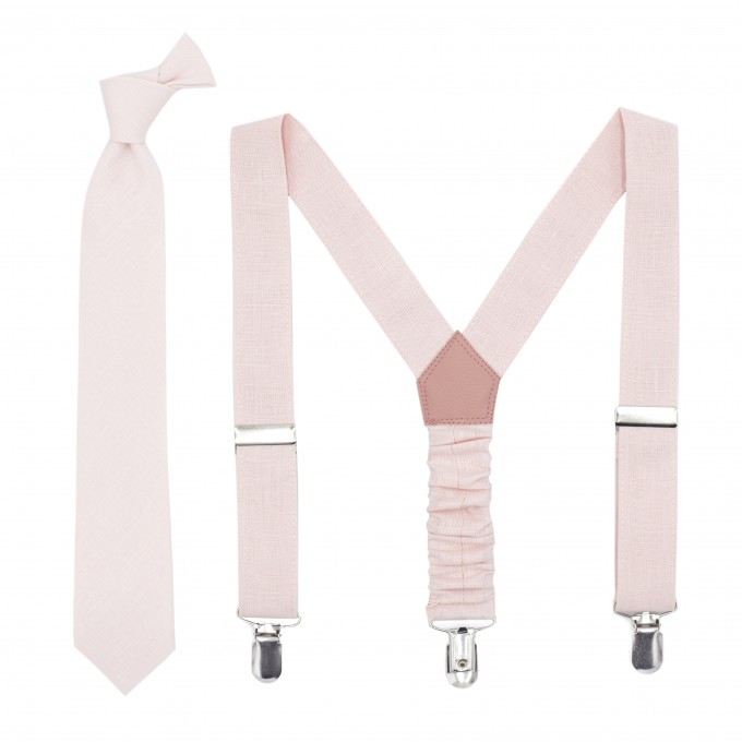Linen petal pink tie and suspenders