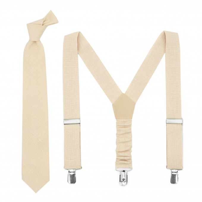 Beige (champagne) neck ties and suspenders