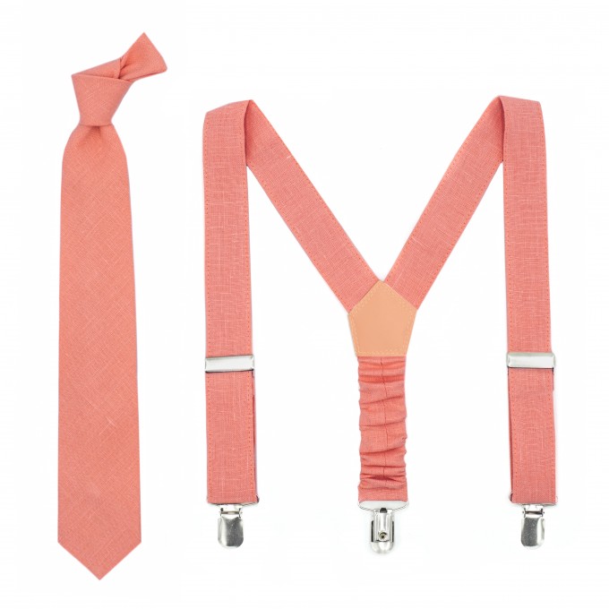Coral (parfait) necktie and suspenders