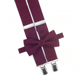 Burgundy (wine/cabernet) bow tie and suspenders