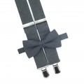 Linen charcoal gray bow tie and suspenders