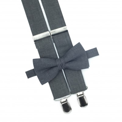 Charcoal gray (pewter/steel gray) bow tie and suspenders
