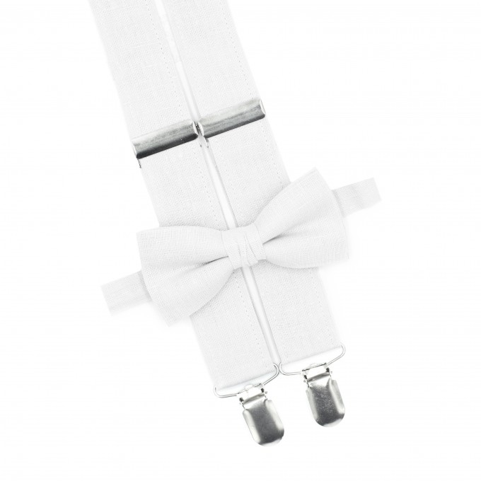 Linen white bow tie and suspenders