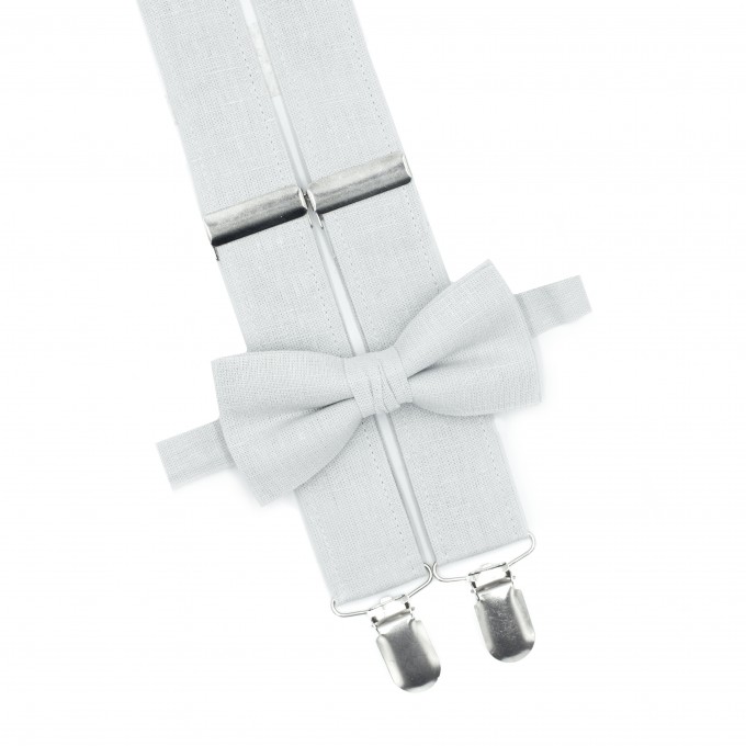 Linen light gray (silver) bow tie and suspenders