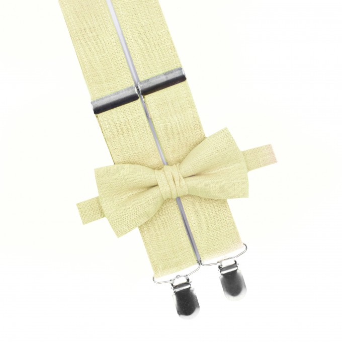 Linen light yellow (canary) bow tie and suspenders