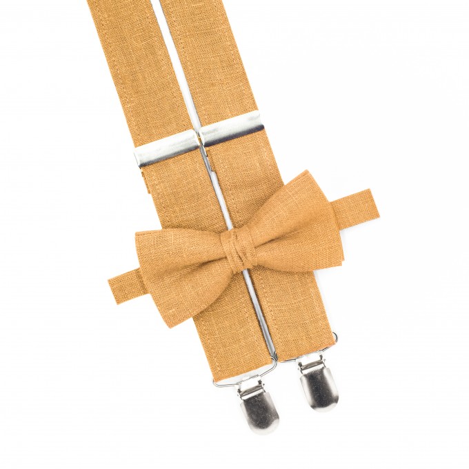 Linen mustard (marigold) bow tie and suspenders