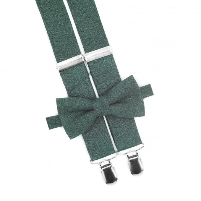Linen forest green (hunter) bow tie and suspenders