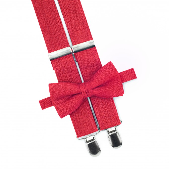 Linen red (valentina)bow tie and suspenders