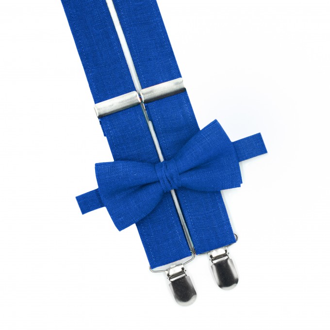 Linen royal blue (horizon) bow tie and suspenders