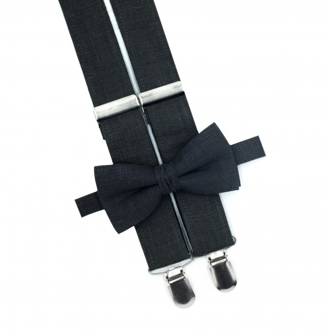 Linen black bow tie and suspenders