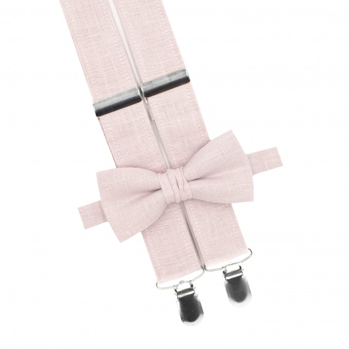 Linen petal pink bow tie and suspenders