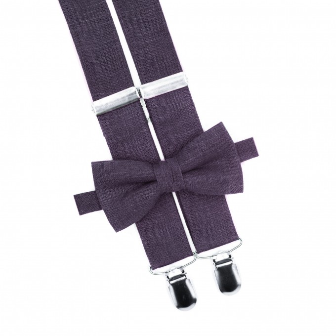 Linen plum bow tie and suspenders