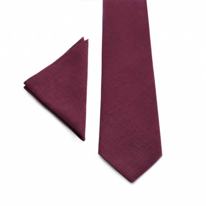 Linen burgundy (wine) tie and pocket square
