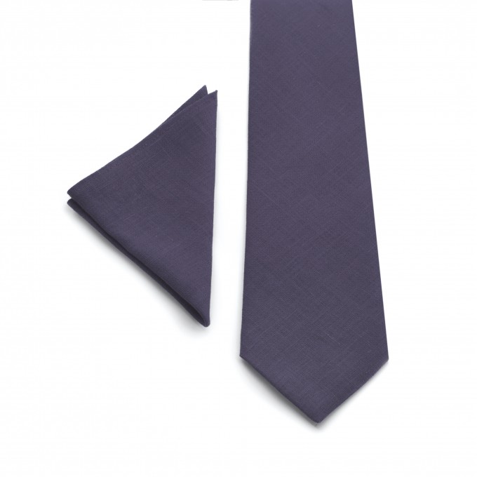 Linen plum necktie and pocket square