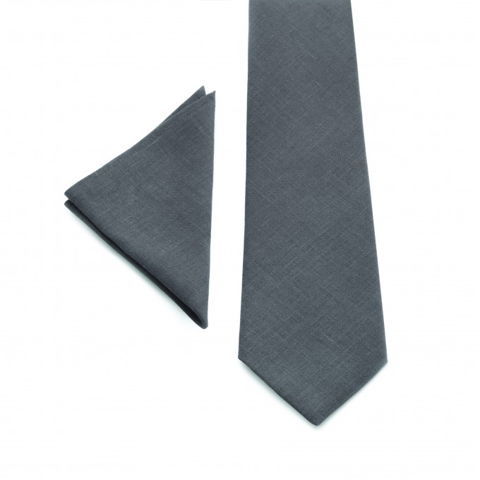 Linen charcoal gray (pewter) necktie and pocket square