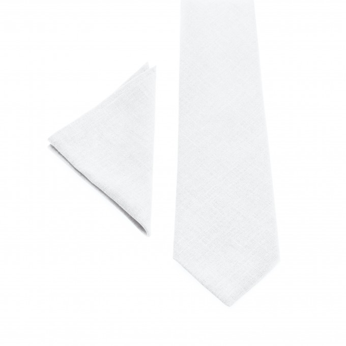 Linen white tie and pocket square