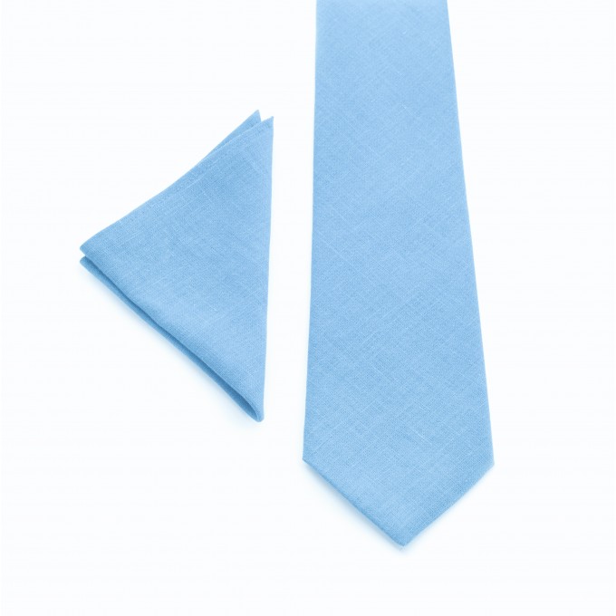 Linen light blue tie and pocket square