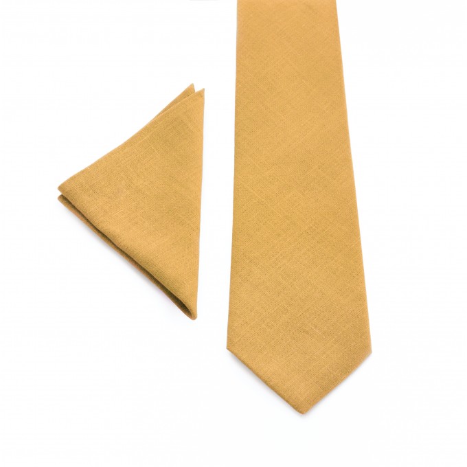 Linen mustard necktie and pocket square