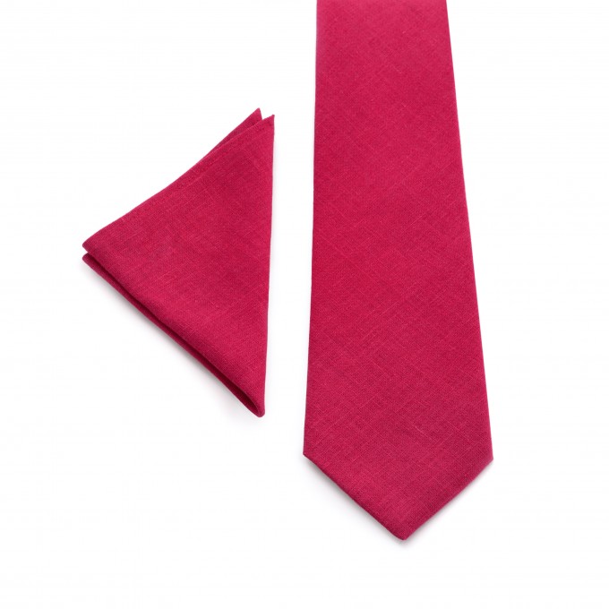 Linen red (valentina) tie and pocket square