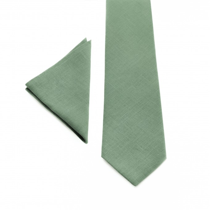 Linen sage green tie and pocket square