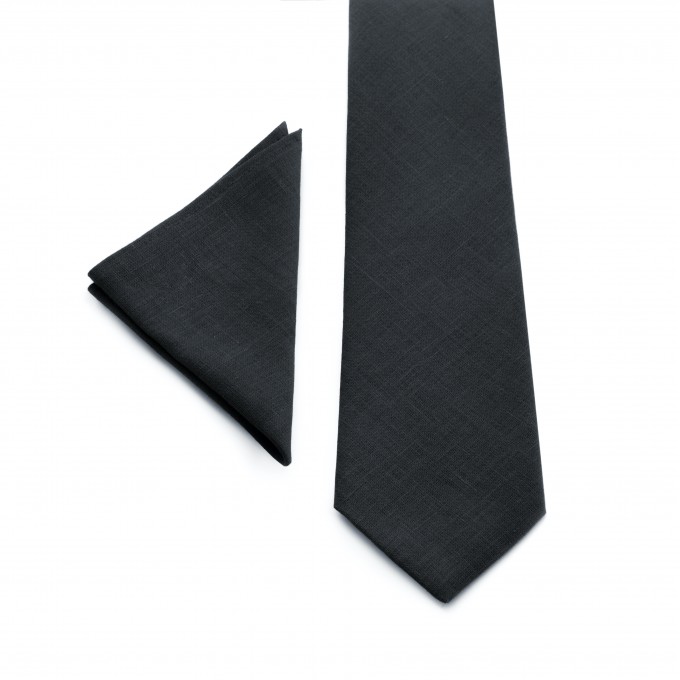 Linen black tie and pocket square