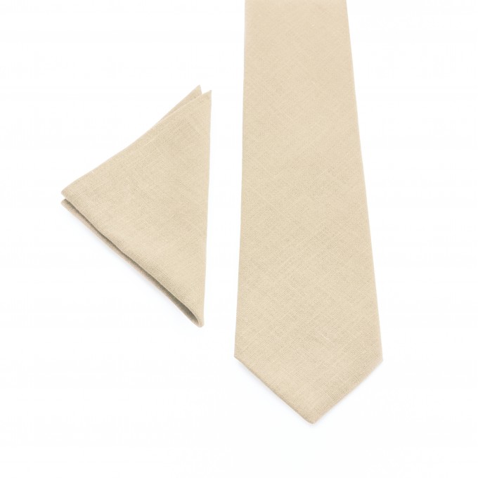 Linen beige (champagne) tie and pocket square