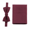 Linen burgundy (wine) bow tie and pocket square