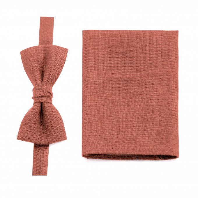 Linen cinnamon bow tie and pocket square