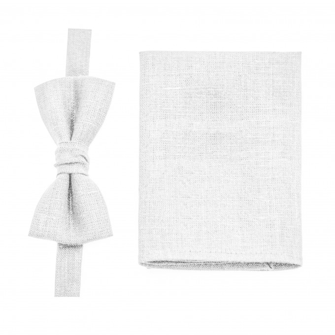 Linen white bow tie and pocket square