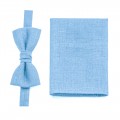 Linen light blue (ice blue) bow tie and pocket square