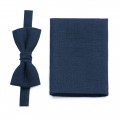 Linen navy blue (midnight) bow tie and pocket square