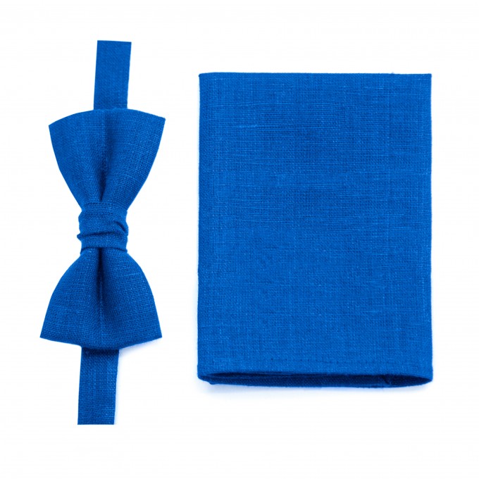 Linen royal blue (horizon) bow tie and pocket square