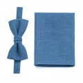 Steel blue bow tie and pocket square