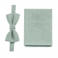 Linen dusty sage bow tie and pocket square