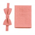 Linen coral bow tie and pocket square